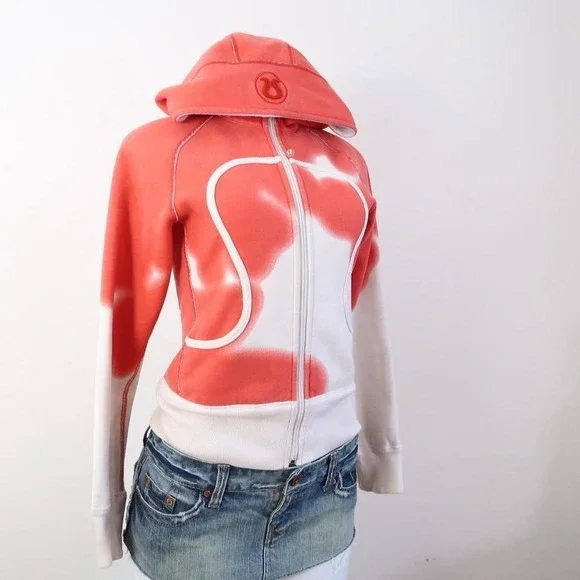 y2k lululemon scuba hoodie red coral airbrush zip up size S - Picture 3 of 7